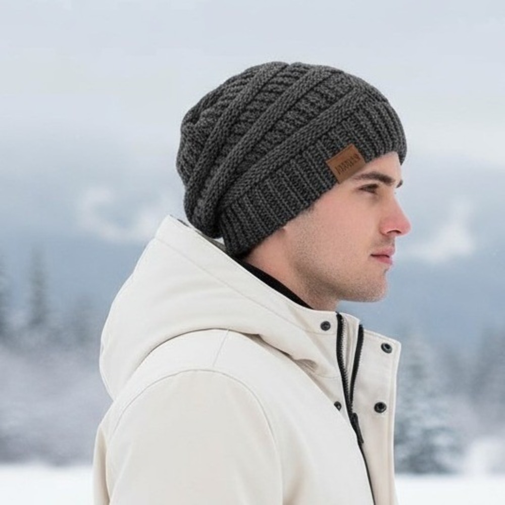 Unisex Slouchy Chunky Soft Warm Fleece Lined Beanie Hat Cap Gray OS Outdoor - Picture 2 of 7